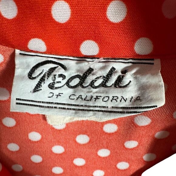 Vintage Teddi of California Polkadot Short Sleeve Collared V-neck Blouse Size M - Picture 2 of 7